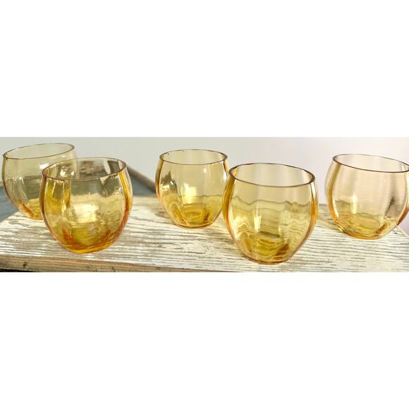 Gold Vintage Roly Poly Rocks Set of 5 Glasses - Picture 8 of 8